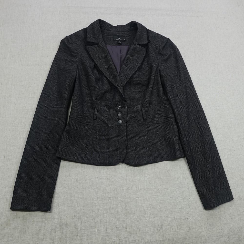 IZ Byer California Blazer Womens Large Gray Plaid Fitted Stretch Jacket Career